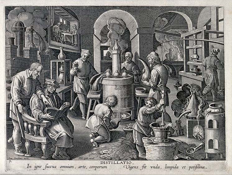 Jan van der Straet engraving Distillation
